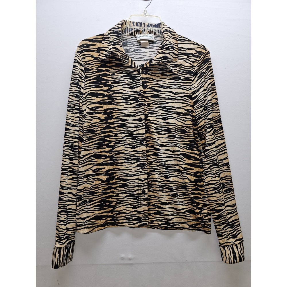 VTG 90s Frazier Lawrence Tiger Print Shirt Small Stretch Top Maximalist Glam